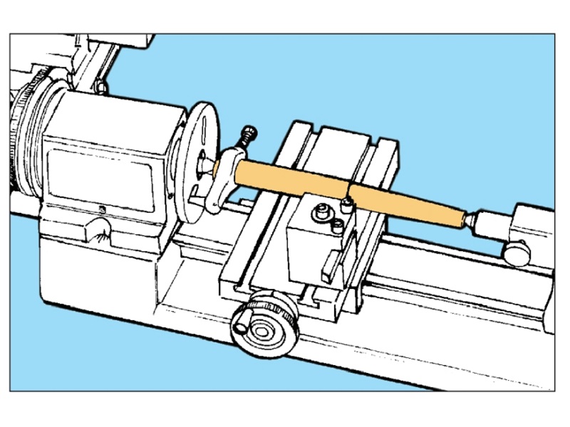 a long part held between live center at spindle and dead center at tailstock