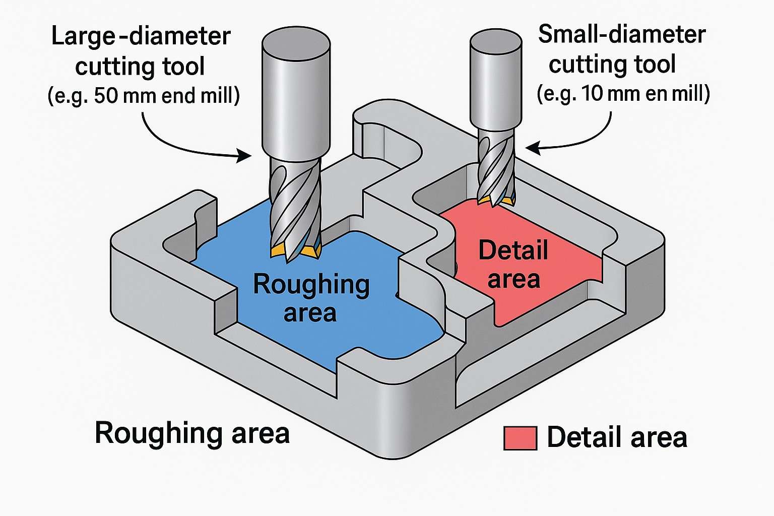 tool diameter selection for different machining regions on a complex part