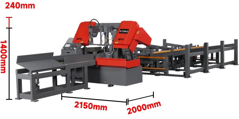 Dessin dimensionnel d'une scie à ruban à alimentation CNC entièrement automatique