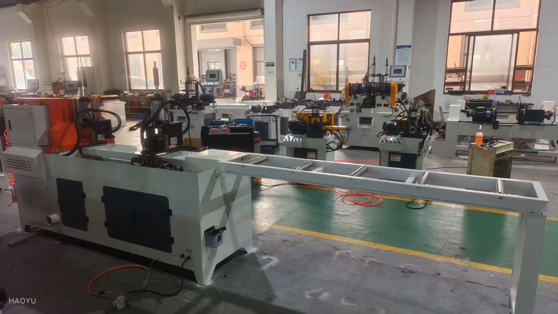 aluminum cutting equipment production line in the factory with regular layout