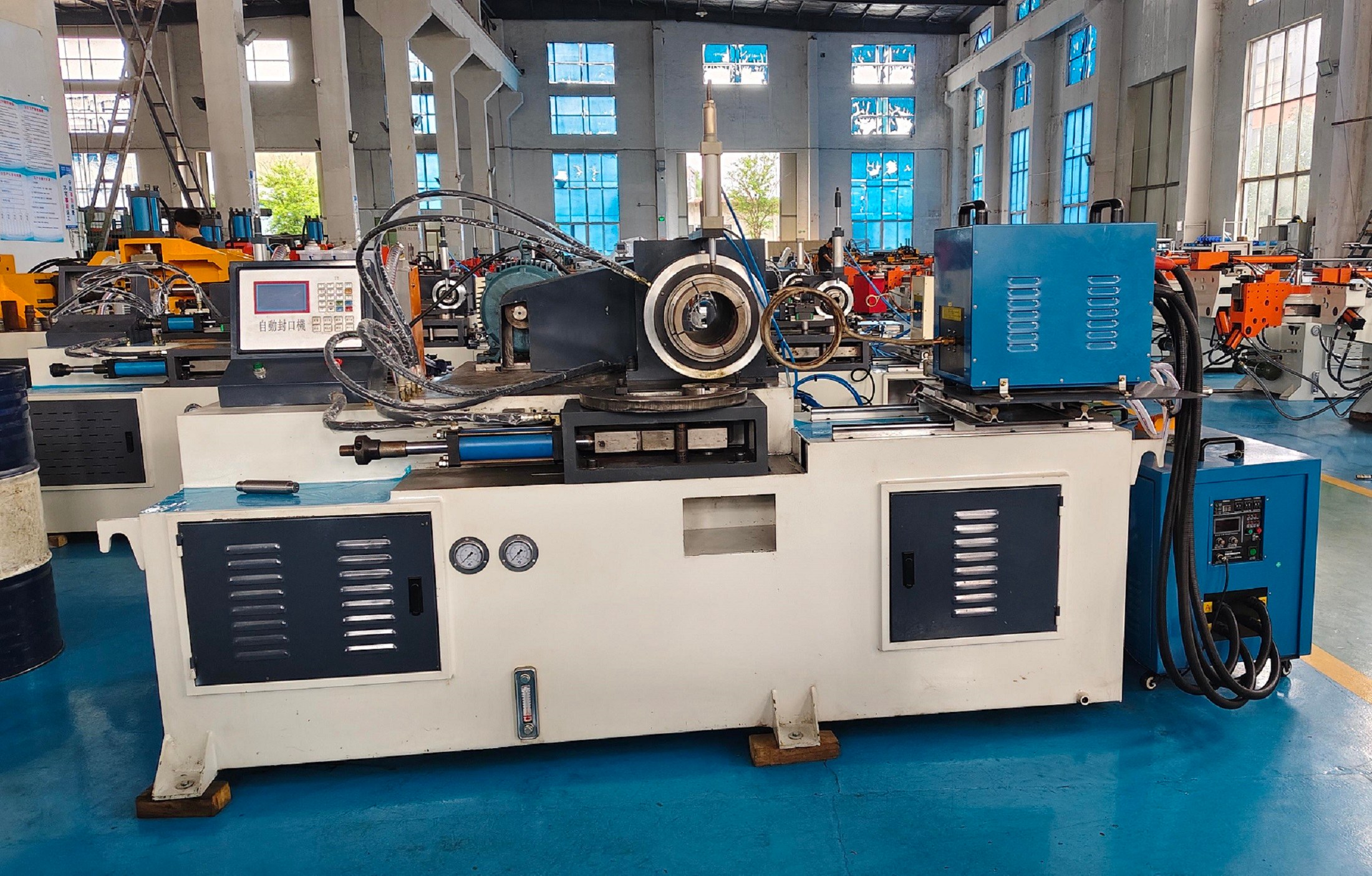 hydraulic tube end closing machine with rf heating system