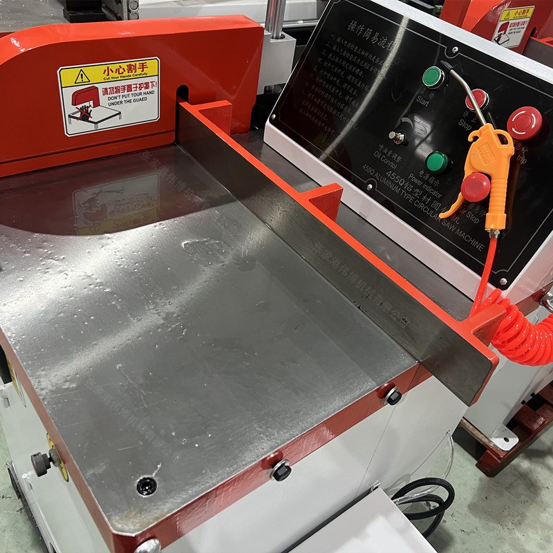 operation panel of semi automatic aluminium cutting machine showing digital controls and parameter settings