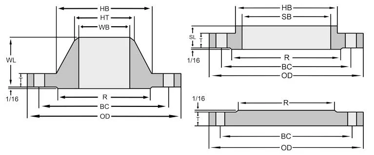 asme b16 5 flange standard diagram