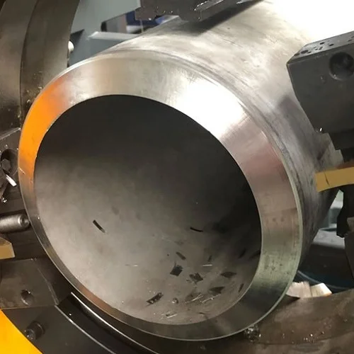 close up of smooth pipe end bevel machined by cold cutting machine