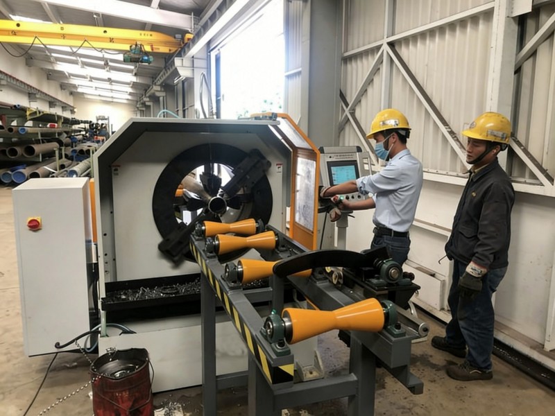 pipe cutting and beveling machine with automatic pipe loading system pam series