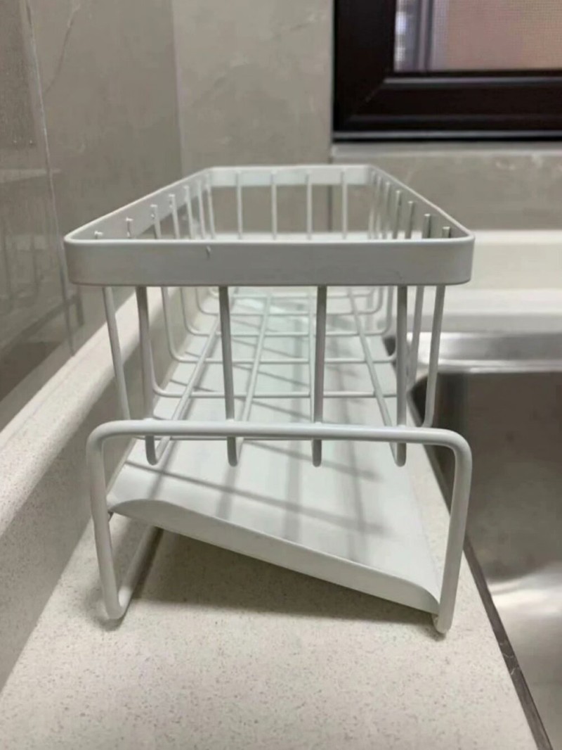 white sink drain rack kitchen storage basket